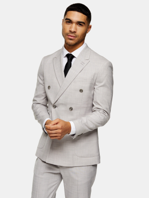 Gray Slim Fit Double Breasted Suit Blazer With Peak Lapels