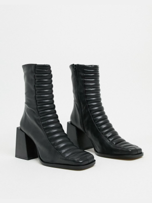 Asos Design Ready Premium Leather Padded Heeled Boots In Black