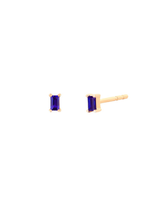 Blue Sapphire Baguette Studs - Yellow Gold