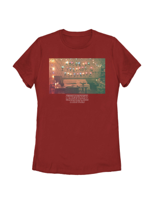 Women's Stranger Things Christmas Lights Portrait T-shirt