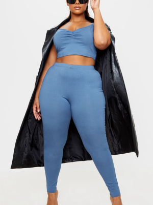 Plus Dusty Blue Cotton High Waist Leggings