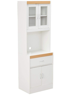 Hodedah Freestanding Kitchen Storage Cabinet W/ Open Space For Microwave, White