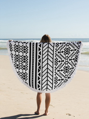 Round Towel - Black & White Aztec Print