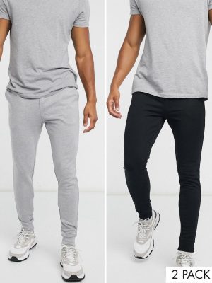 Asos Design Organic Skinny Sweatpants 2 Pack Black/gray Marl