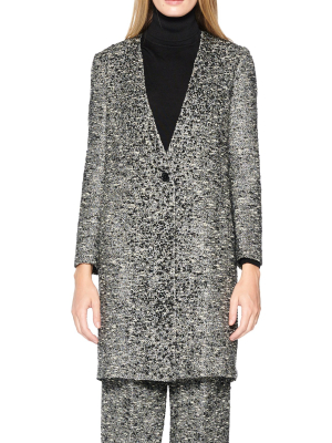 Sparkle Tweed V-neck Coat With Crystals