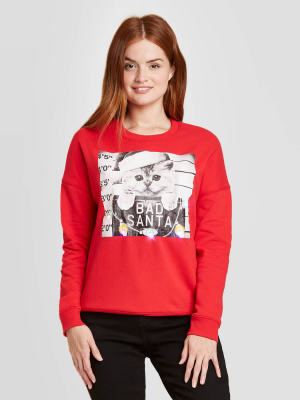 Women's Bad Santa Kitty Graphic Sweatshirt - Red Brick