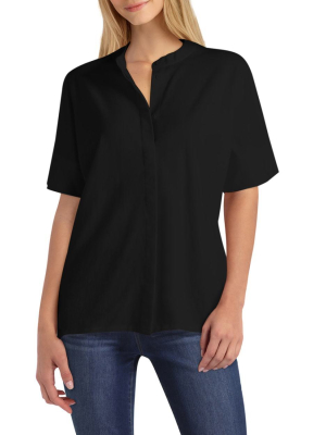 H Halston Button Front Elbow Sleeve Blouse