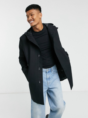 Asos Design Shower Resistant Hooded Trench Coat In Black