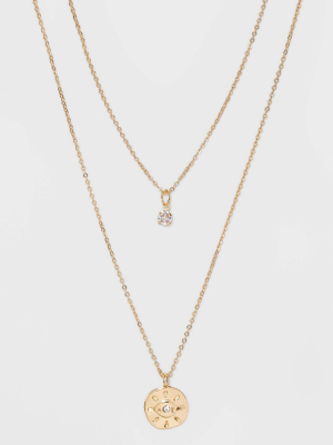 Cubic Zirconia With Evil Eye Layered Short Necklace - Gold