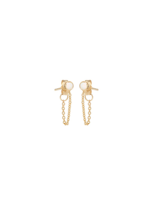 14k Opal Bezel Chain Stud Earrings