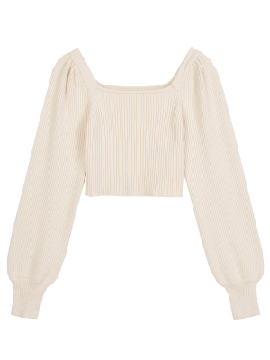 'kimberly' Square Neck Balloon Sleeves Cropped Top