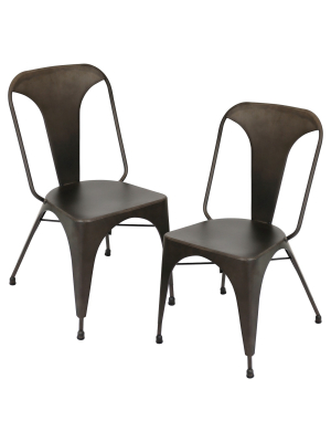 Set Of 2 Austin Industrial Dining Chair Metal/antique Bronze - Lumisource