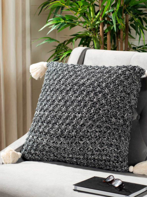 Peak Knit Tassel Pillow Black/natural