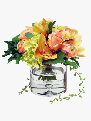 Faux Flower Bouquet In Vase - Orange