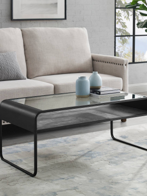 Modern Reversible Shelf Curved Metal Coffee Table - Saracina Home