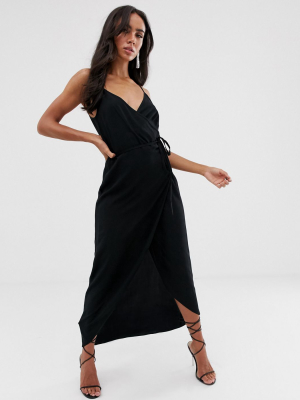 Asos Design Cami Wrap Maxi Dress In Black