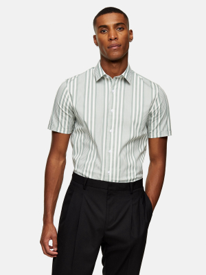 Khaki And White Stripe Slim Shirt