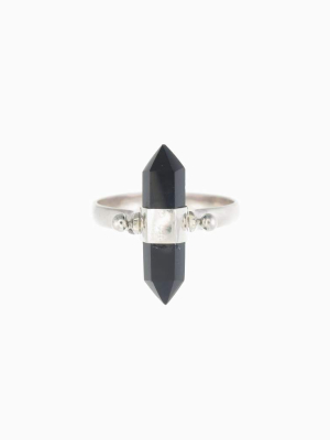 Tiger Frame Black Onyx Swivel Ring Silver