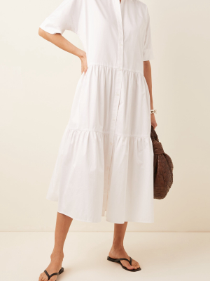 Tiered Cotton Poplin Midi Shirt Dress