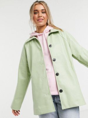 Monki Dalia Faux Leather Jacket In Dusty Green