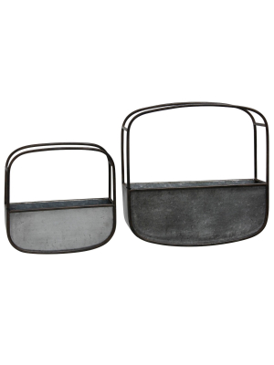 Set Of 2 Collection Of Rounded Square Metal Wall Baskets Silver/black - Stylecraft