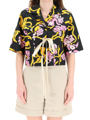 Marni Floral Printed Cropped Short Sleeve Shirt