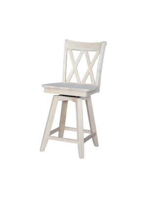 Double X Back Counter Height Barstool With Swivel And Auto Return Unfinished - International Concepts