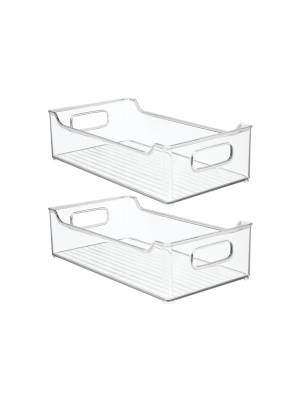 Mdesign Plastic Kitchen Pantry Cabinet Food Storage Bin, 2 Pack - Clear