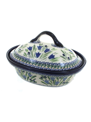 Blue Rose Polish Pottery Blue Tulip Roaster With Lid