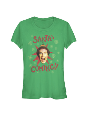 Junior's Elf Buddy Santa's Coming T-shirt