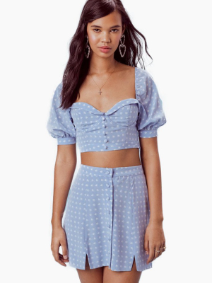 Sweetheart Button Up Mini Skirt - Periwinkle Blue Heart Print