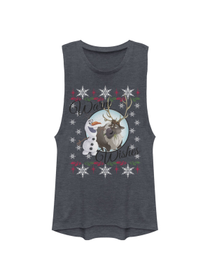 Junior's Frozen Christmas Warm Wishes Festival Muscle Tee