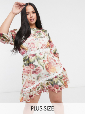 Hope & Ivy Plus Exclusive Ruffle Hem Mini Dress In Floral Print