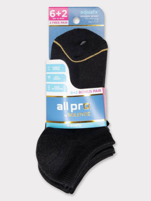 All Pro Women's Aqua Fx Cushioned 6+2 Bonus Pack No Show Athletic Socks - Black 4-10