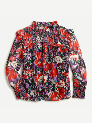 Smocked Popover Top In Lurex® Dot Floral