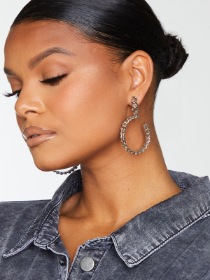 Silver Chain Style Drop Hoop Earrings