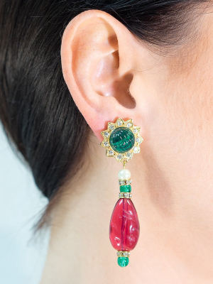 Emerald And Ruby Clip Earrings