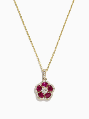 Effy Ruby Royale 14k Yellow Gold Ruby And Diamond Flower Pendant, 1.43 Tcw