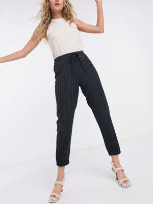 Asos Design Woven Jogger In Charcoal Pinstripe