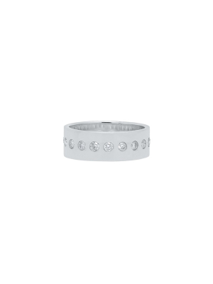 Narrow Cigar Band With Row Of Diamonds - White Gold