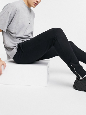Asos Design Organic Skinny Sweatpants In Black With Silver Zips
