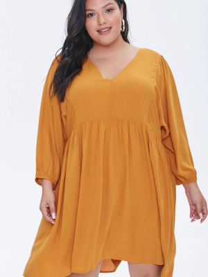 Plus Size Peasant-sleeve Mini Dress