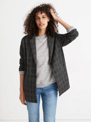 Glen Plaid Knit Oversized Blazer