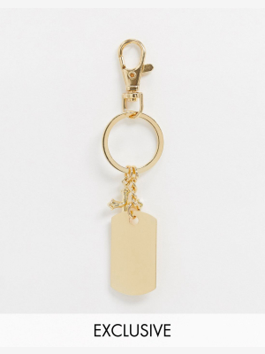 Designb Exclusive Key Chain In Gold With Dog Tag And Cross Pendant