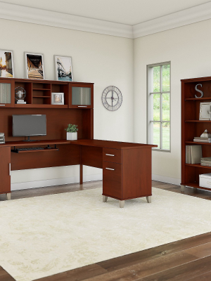 Bush Furniture Somerset 72w L Shaped Desk W/hutch And 5 Shelf Bookcase Cherry Set011hc