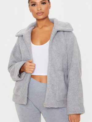 Grey Borg Zip Up Oversized Jacket