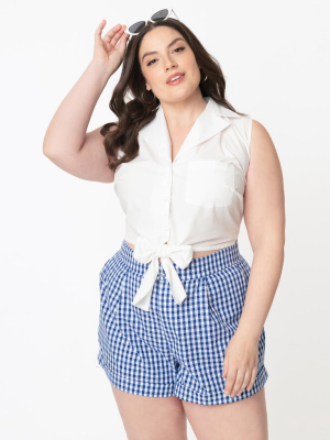 Unique Vintage Plus Size White Tie Marsha Crop Top