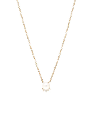 14k Pearl And Diamond Crown Necklace