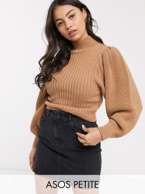 Asos Design Petite Chunky Rib Sweater With Volume Sleeve