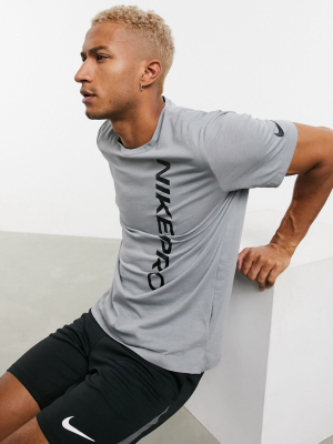 Nike Pro Training T-shirt With Burnout Logo In Gray